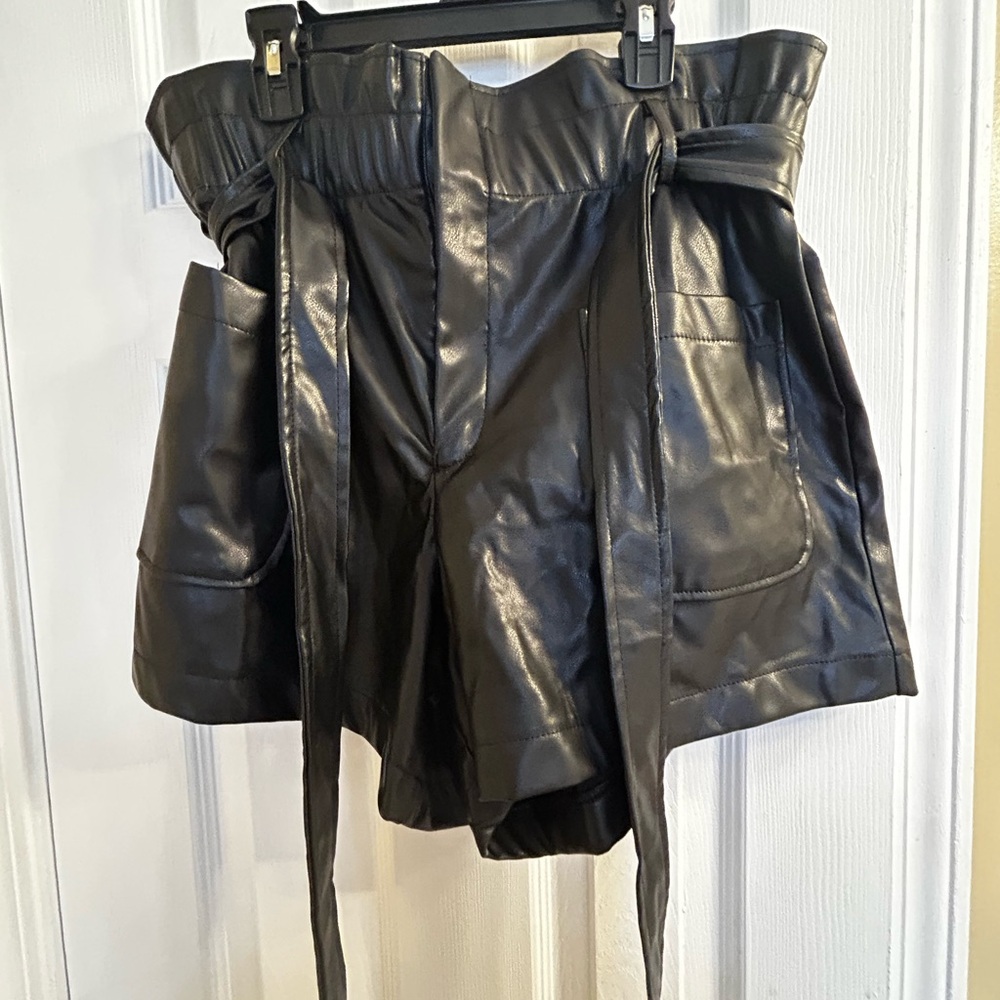 Story On Black Leather Like Women Shorts